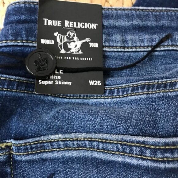 Nwt True Religion Halle Mid Rise Super Skinny Distressed  Jeans Size 26 - Picture 7 of 7